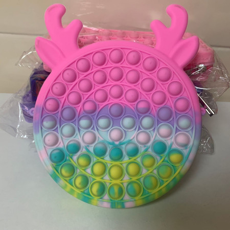 Jucarie antistres din silicon Cyrax, Geanta Pop It, 16 cm, Ren, Macarons