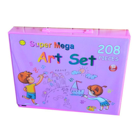 Set 208 Piese, Complet pentru Pictura si Desen, Cyrax, Tip Servieta, 3-12 Ani, 40.5 x 5 x 30 cm, Roz