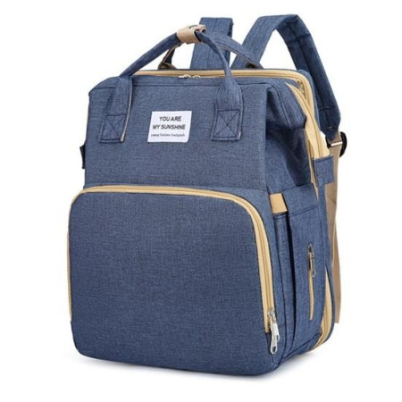 Rucsac Multifunctional pentru Mamici, Cyrax, cu Patut Pliabil si Baza de Schimbat, Rezistent la Apa, Capacitate Mare, Usor, Compartimente Multiple, Buzunar Termic pentru Lapte, 42 x 32 x 22 cm, Albastru Inchis