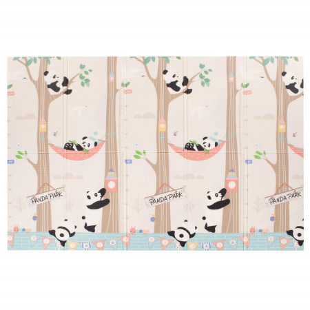 Covoras pentru Copii, Cyrax, cu 2 Fete, Model Panda/Party, din XPE+PE, Impermeabil, Antiderapant, Protectie Termica, +3 Luni, Pliabil, 180 x 200 x 1 cm, Multicolor