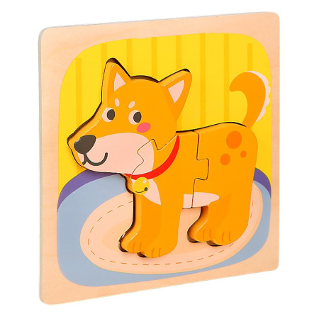 Puzzle Montessori din Lemn pentru Copii, Cyrax, 3D, 0-3 Ani, Model Catel, Educativ, Intuitiv, Creativ, 3 Piese, 15x15x0.5 cm, Multicolor