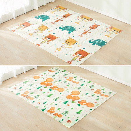 Covoras de Joaca pentru Copii Termic cu 2 Fete, Cyrax, Model Veverite si Elefanti, cu Spuma, Impermeabil, Antiderapant, 200cm x 180cm x 1cm