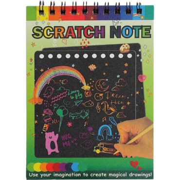 Caiet cu fise razuibile Cyrax, DIY Magic Scratch, 12 File, Curcubeu, Creion din Lemn, Cartonase negre, 14 x 10 cm, verde