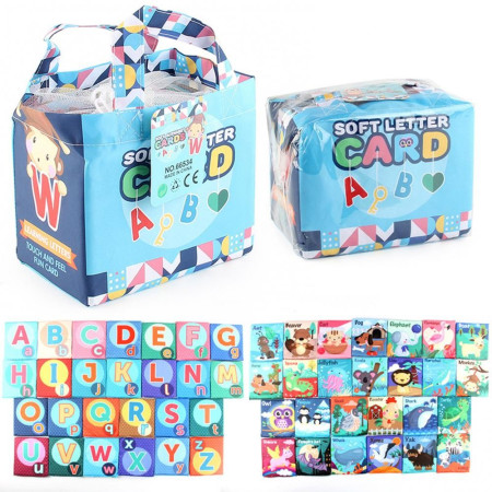 Set 26 Carduri din Panza cu Doua Fete, Cyrax, Model Litere, Educational, Interactiv, Saculet Inclus, Multicolor
