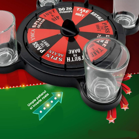 Joc de Baut Ruleta cu Pahare de Shot Cyrax, 15 x 16.5 cm, Rosu/Negru