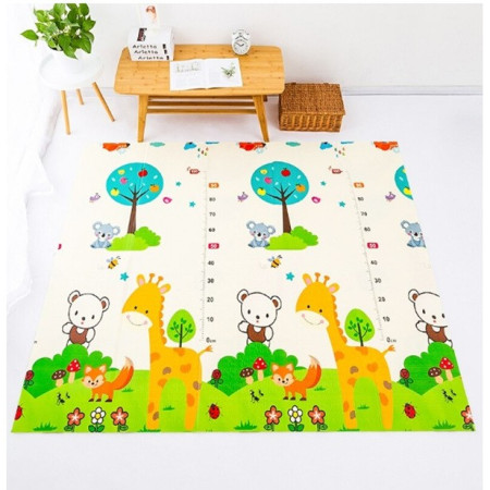 Covoras pentru Copii, Cyrax, cu 2 Fete, Model ZOO/Ursulet, din XPE+PE, Impermeabil, Antiderapant, Protectie Termica, +3 Luni, Pliabil, 180 x 200 x 1.5 cm, Multicolor