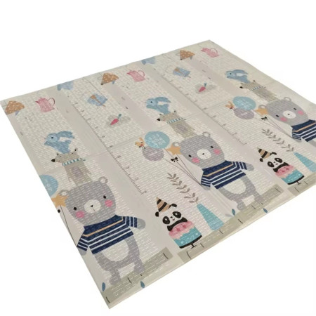 Covoras pentru Copii, Cyrax, cu 2 Fete, Model Panda/Party, din XPE+PE, Impermeabil, Antiderapant, Protectie Termica, +3 Luni, Pliabil, 180 x 200 x 1 cm, Multicolor