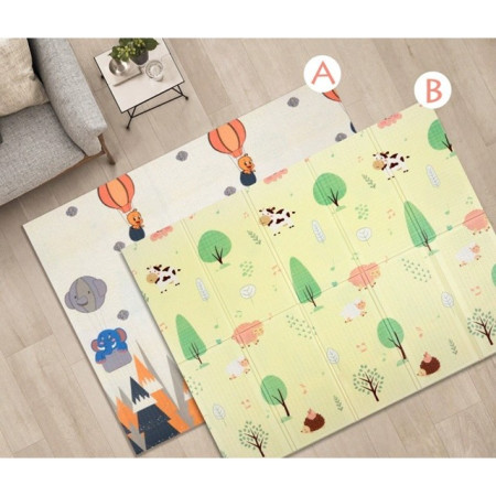 Covoras pentru Copii, Cyrax, cu 2 Fete, Model Padure/Elefanti, din XPE+PE, Impermeabil, Antiderapant, Protectie Termica, +3 Luni, Pliabil, 150 x 200 x 1.5 cm, Multicolor