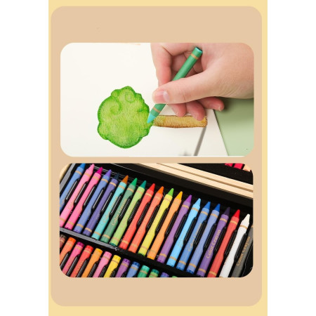 Set 180 Piese pentru Desen si Pictura, Cyrax, Tip Servieta din Lemn, Model Natur, 46 x 30.9 x 4.1 cm, Multicolor