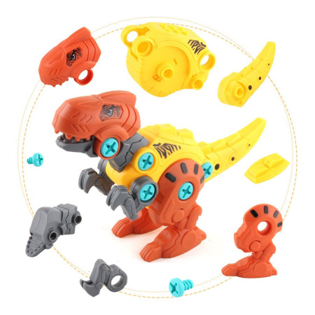 Set de Constructie/Asamblare, Cyrax, 4 Dinozauri, cu Bormasina Electrica, Baterii 2 x AA, Surubelnita si Cutie Depozitare, 22.5 x 14.5 x 15 cm, Multicolor