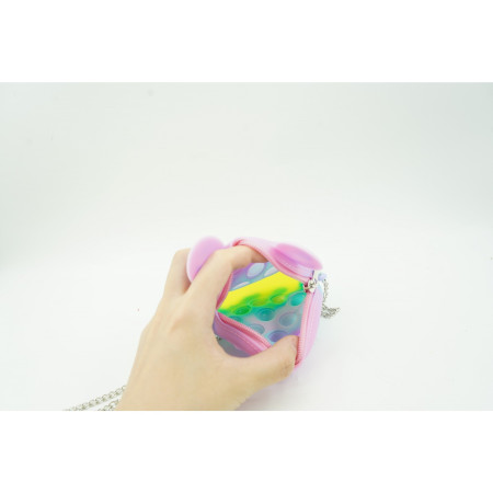 Jucarie antistres din silicon Cyrax, Pop it Now and Flip It ,Mini Geanta, Mickey Mouse, 6 cm, Macarons