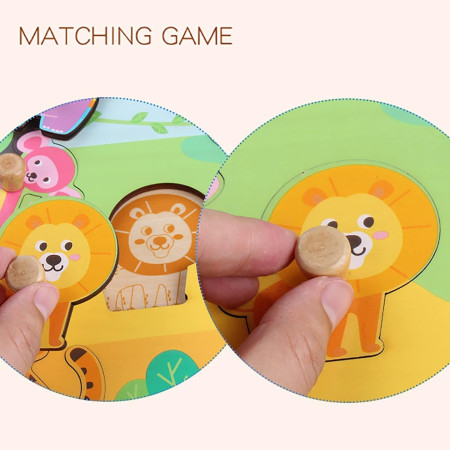 Puzzle Montessori din Lemn pentru Copii, Cyrax, 0-3 Ani, Model Animale din Jungla, Educativ, Intuitiv, Creativ, 9 Piese, 30x22.5x0.8 cm, Multicolor