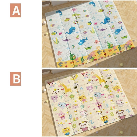 Covoras pentru Copii, Cyrax, cu 2 Fete, Model Animale Marine/Exotice, din XPE+PE, Impermeabil, Antiderapant, Protectie Termica, +3 Luni, Pliabil, 150 x 200 x 1.5 cm, Multicolor