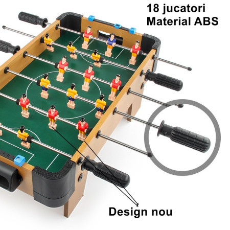 Masa de fotbal cu teren si 18 jucatori Cyrax, 6 manere, cu tablou pentru scor, din metal, lemn si ABS, 51 x 44 x 17.5 cm, cu picioare, pentru copii/adulti