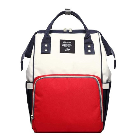 Rucsac Multifunctional pentru Mamici, Cyrax, din Panza Oxford, Compartimentare Multipla, Impermeabil, 43 x 18 x 26 cm, Alb/Rosu/Albastru