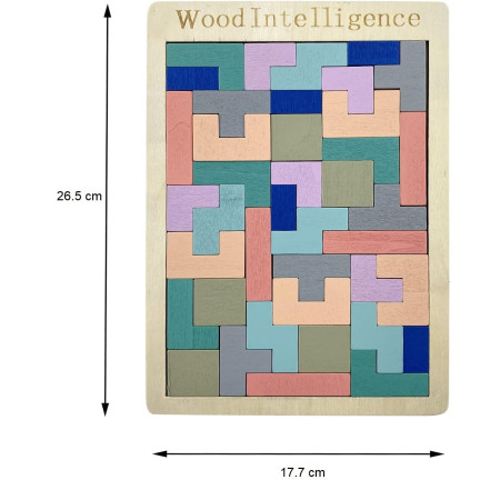 Puzzle Montessori, Cyrax, din Lemn, Tip Tetris, +36 Luni, Forme Neregulate, 40 Piese, 26.5 x 17.7 cm, Multicolor Pastelat