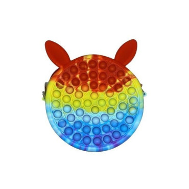 Jucarie antistres din silicon Cyrax, Geanta Pop It, Iepuras, 16 cm, Curcubeu