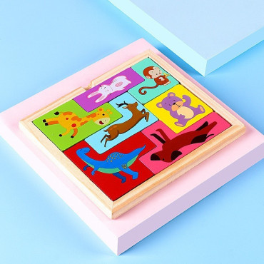 Puzzle din Lemn Cyrax, Tip Tetris, +4 Ani, cu Animale Colorate 3D, 7 Piese, Multicolor