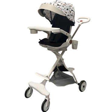 Carucior Sport Cyrax 3in1, 6-36 Luni, Reversibil, Pliabil, Tavita pentru Masa, Pozitie de Somn, Centura de Siguranta, Roti 360, Suport Pahar, Copertina pentru Soare, 32x63x95cm, Bej Model Cosmos