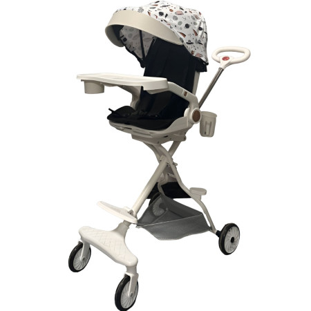 Carucior Sport Cyrax 3in1, 6-36 Luni, Reversibil, Pliabil, Tavita pentru Masa, Pozitie de Somn, Centura de Siguranta, Roti 360, Suport Pahar, Copertina pentru Soare, 32x63x95cm, Bej Model Cosmos