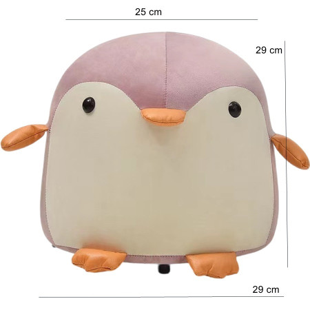 Taburet Pentru Copii, Cyrax, Cadru din Lemn Masiv, 25 x 29 x 29 cm, Perna de Burete Elastica si Maner de Transport, in Forma de Pinguin, Roz