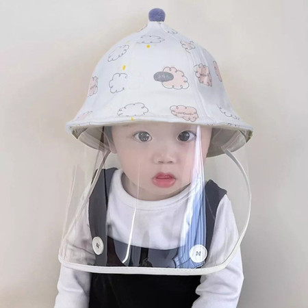 Palarie de Protectie pentru Bebelusi, Cyrax, Model cu Norisori Roz, Pescareasca, de Primavara si Toamna, cu Masca si Fermoar, 45 cm, pentru 3-6 Luni, Roz