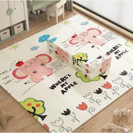 Covoras pentru Copii, Cyrax, cu 2 Fete, Model Elefantei/Padure, din XPE+PE, Impermeabil, Antiderapant, Protectie Termica, +3 Luni, Pliabil, 150 x 200 x 1.5 cm, Multicolor