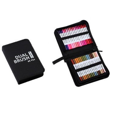 Set Carioci pe Baza de Apa, Cyrax, 2 in 1, pentru Pictura, Caligrafie, 60 Culori, Penar Negru, Corp Carioca Alb, 26.5 x 17.5 x 4.5 cm, Multicolor