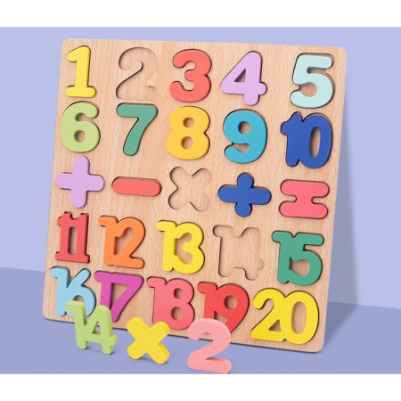 Tabla Montessori, Cyrax, din Lemn, Educatie Timpurie Cifre, 25 Piese Lemn, +18 Luni, 20 x 20 cm, Vopsea pe Baza de Apa, Multicolor