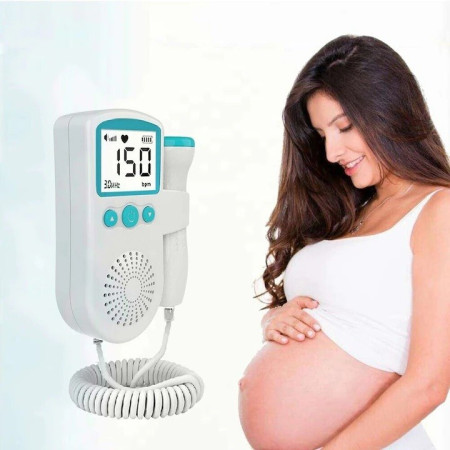 Monitor Fetal Doppler, Cyrax, Monitorizare Sarcina, Ritm Cardiac, Ecran LCD 4.5 cm, 2 x Baterii AA (neincluse), Portabil, din ABS, 12.8 x 9.6 x 3 cm, Utilizare de la 9 Saptamani, Verde