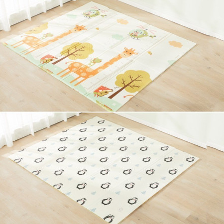 Covoras de Joaca pentru Copii Termic cu 2 Fete, Cyrax, Model Girafe si Pinguini, cu Spuma, Impermeabil, Antiderapant, 200cm x 180cm x 1cm