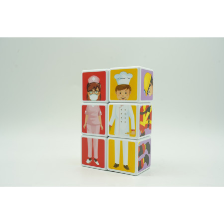Cyrax Set inteligent de cuburi magnetice pentru copii, 6 piese, cutie depozitare, puzzle joburi, +3 ani, multicolor