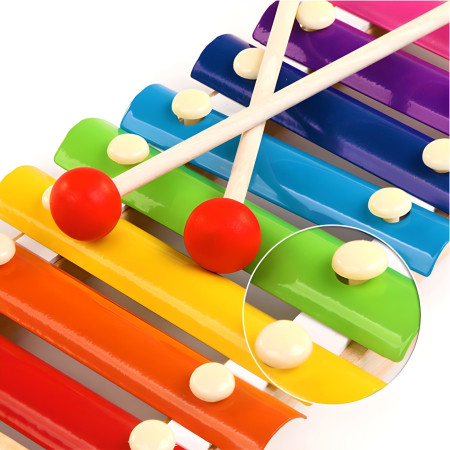 Instrument Muzical Xilofon Cyrax, din Lemn, 8 Note Muzicale, 2 Bete de Percutie, 4-6 Ani, Multicolor