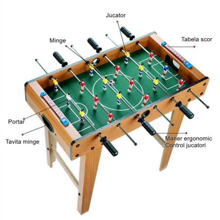 Masa de fotbal cu teren si 18 jucatori Cyrax, cu tablou pentru scor, din metal, lemn si ABS, cu Picioare, 69 x 34 x 65 cm, pentru copii si adulti