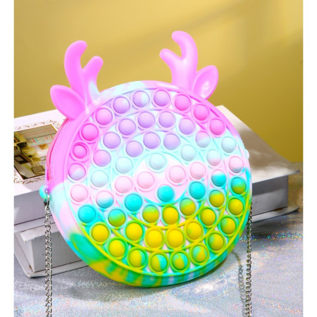 Jucarie antistres din silicon Cyrax, Geanta Pop It, 16 cm, Ren, Macarons