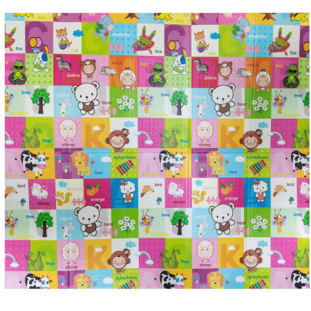 Covoras pentru Copii, Cyrax, cu 2 Fete, Model Safari/Animale, din XPE+PE, Impermeabil, Antiderapant, Protectie Termica, +3 Luni, Pliabil, 150 x 200 x 1 cm, Multicolor