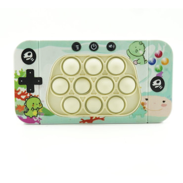 Jucarie interactiva tip consola pentru copii Cyrax, speed push whack-a-mole, joc de viteza pop it, material ABS/silicon, cu nivele, sunete si lumini, 15.5 x 7.6 x 5.3 cm, model dinozaur, verde