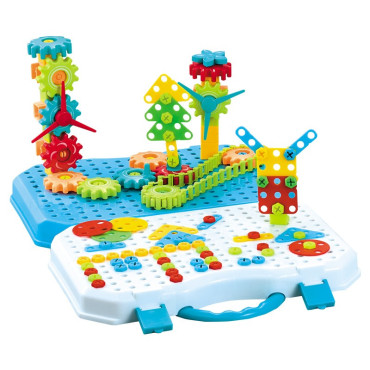 Jucarie Educativa Si Interactiva, Cyrax, Set De Constructie Puzzle Din ABS Cu Bormasina Pentru Dezvoltatea Creativitatii Si A Indemanarii 2D si 3D, Valiza, +3, 31x7x25 cm, 338 Piese