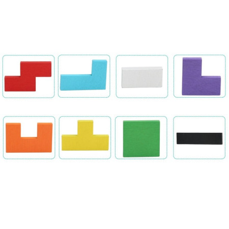 Puzzle Montessori, Cyrax, din Lemn, Tip Tetris, +36 Luni, Forme Neregulate, 40 Piese, 26.5 x 17.7 cm, Multicolor