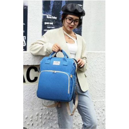 Rucsac Multifunctional pentru Mamici, Cyrax, cu Patut Pliabil si Baza de Schimbat, Rezistent la Apa, Capacitate Mare, Usor, Compartimente Multiple, Buzunar Termic pentru Lapte, 42 x 32 x 22 cm, Albastru Deschis