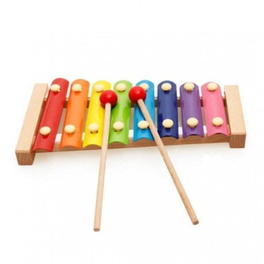 Instrument Muzical Xilofon Cyrax, din Lemn, 8 Note Muzicale, 2 Bete de Percutie, 4-6 Ani, Multicolor