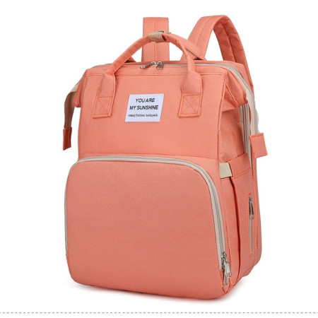Rucsac Multifunctional pentru Mamici, Cyrax, cu Patut Pliabil si Baza de Schimbat, Rezistent la Apa, Capacitate Mare, Usor, Compartimente Multiple, Buzunar Termic pentru Lapte, 42 x 32 x 22 cm, Roz Pudra