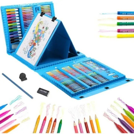 Set 208 Piese, Complet pentru Pictura si Desen, Cyrax, Tip Servieta, 3-12 Ani, 40.5 x 5 x 30 cm, Albastru
