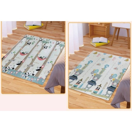 Covoras pentru Copii, Cyrax, cu 2 Fete, Model Panda/Party, din XPE+PE, Impermeabil, Antiderapant, Protectie Termica, +3 Luni, Pliabil, 180 x 200 x 1 cm, Multicolor