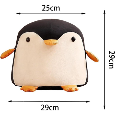 Taburet Pentru Copii, Cyrax, Cadru din Lemn Masiv, 25 x 29 x 29 cm, Perna de Burete Elastica si Maner de Transport, in Forma de Pinguin, Negru