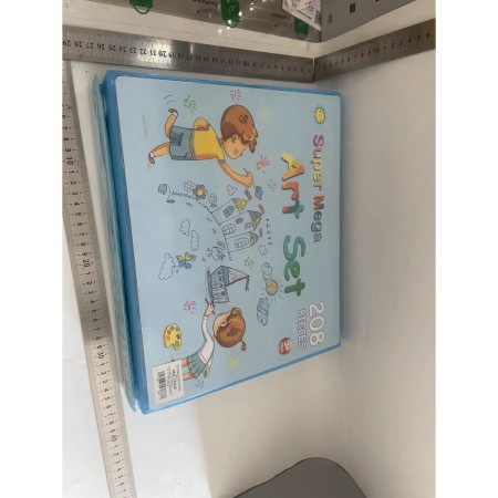 Set Complet pentru Desen si Pictura, Cyrax, 208 Piese, Creioane, Markere, Acuarele cu Apa si Ulei, Pixuri, Hartie de Desen, Radiera, Ascutitoare, Radiera, Suport pentru Planse, Albastru, Cutie Mica, English