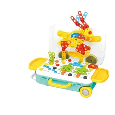Jucarie educativa pentru copii, Cyrax, Set 258 piese, 6 in 1, Valiza cu bormasina, Multicolor