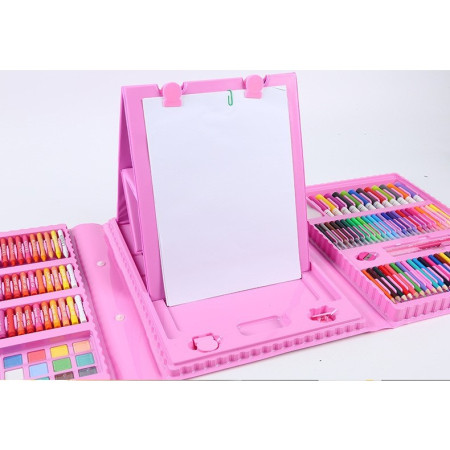 Set 208 Piese, Complet pentru Pictura si Desen, Cyrax, Tip Servieta, 3-12 Ani, 32.6 x 27.7 x 6 cm, Roz