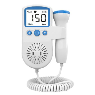 Monitor Fetal Doppler, Cyrax, Monitorizare Sarcina, Ritm Cardiac, Ecran LCD 4.5 cm, 2 x Baterii AA (neincluse), Portabil, din ABS, 12.8 x 9.6 x 3 cm, Utilizare de la 9 Saptamani, Albastru