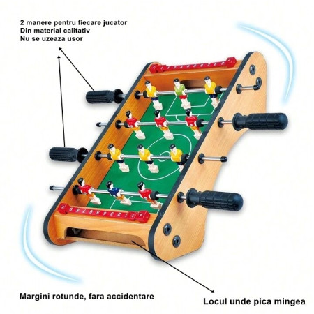 Masa de fotbal cu teren si 12 jucatori Cyrax, 4 manere, cu Tablou pentru Scor, din Metal, Lemn si ABS, 37.5 x 21 x 9.5 cm, Margini Rotunjite, pentru copii/adulti